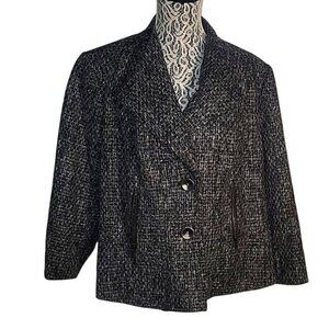 HALOGEN Vintage Black Tweed Double-Breasted Womens Jacket  Button Closure Pocket